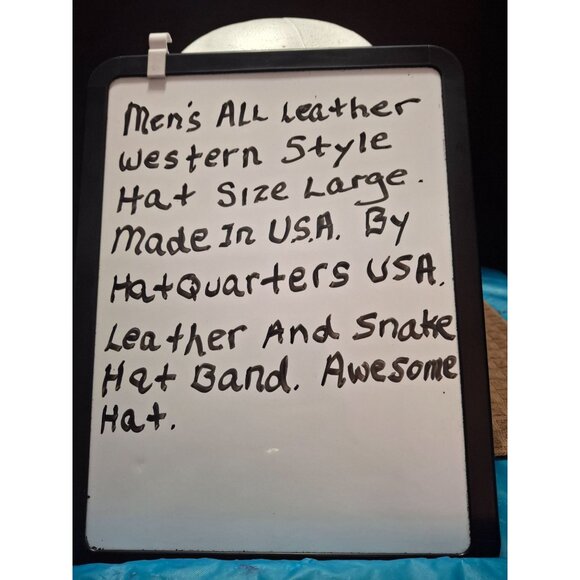 Black Western Leather Cowboy Hat With Snake Skin Band Size L - Picture 9 of 9